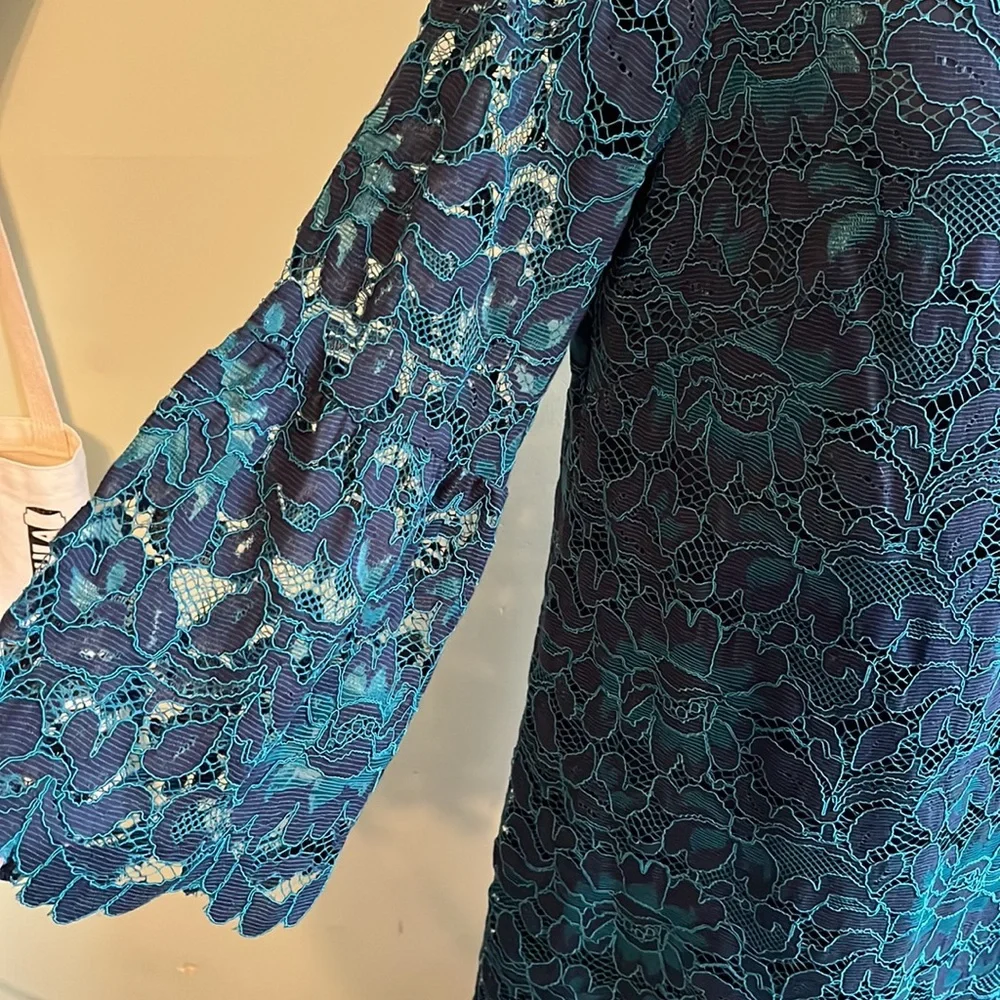Green Lace Shift Dress with Scalloped Hem